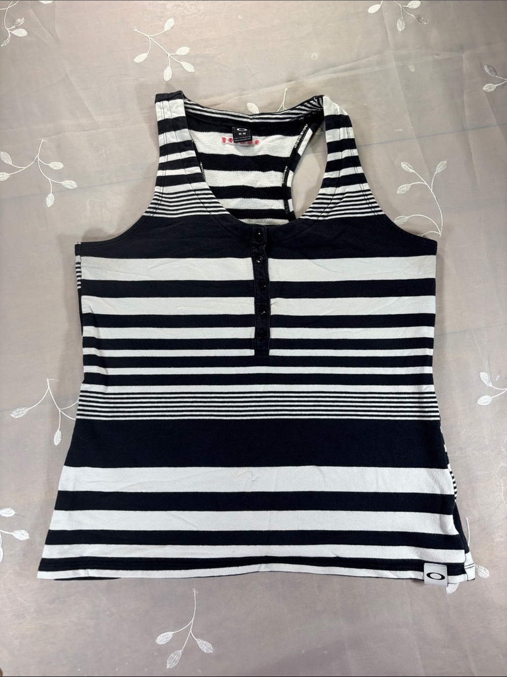 Oakley Black & White Striped Racerback Tank Woman Medium Size